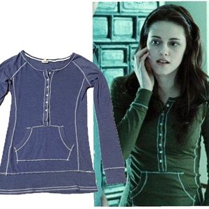 AUTHENTIC RARE Bella Swan Twilight Energie Blue Henley Button Pocket Shirt